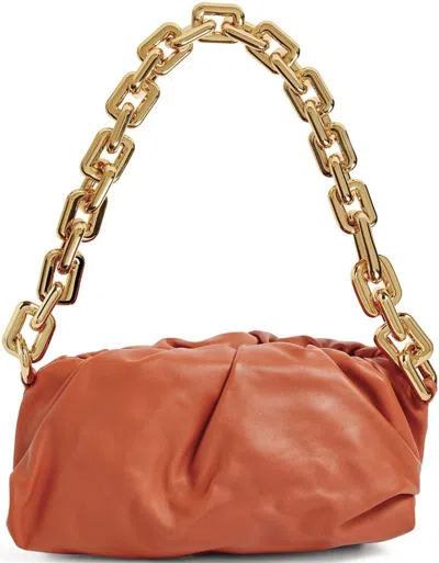 Pre-owned Bottega Veneta Women's  Leather Chain Pouch Shoulder Bag In Maple In Brown