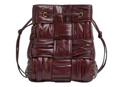 Pre-owned Bottega Veneta Women's  Plisse Intreccio Cassette Bucket Crossbody Bag Small In Barolo In Burgundy