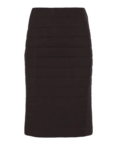 Pre-owned Bottega Veneta Women's  Quilted Pencil Skirt In Chocolate In Brown
