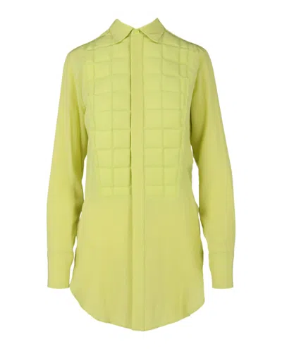 Pre-owned Bottega Veneta Women's  Quilted Plastron Detailed Tuxedo Shirt In Acid Yellow