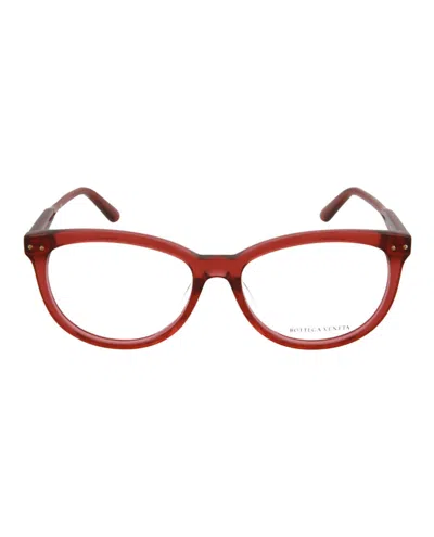 Pre-owned Bottega Veneta Women's  Roundframe Acetate Optical Frames In Red Red Transparent (bv0196o/30002991/00