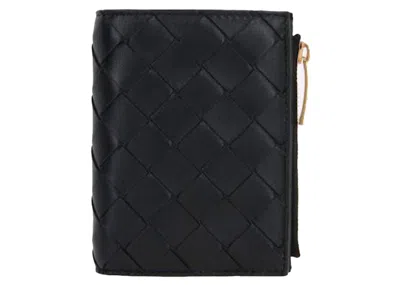 Pre-owned Bottega Veneta Women's  Small Bifold Zip Wallet In Intreccio Black