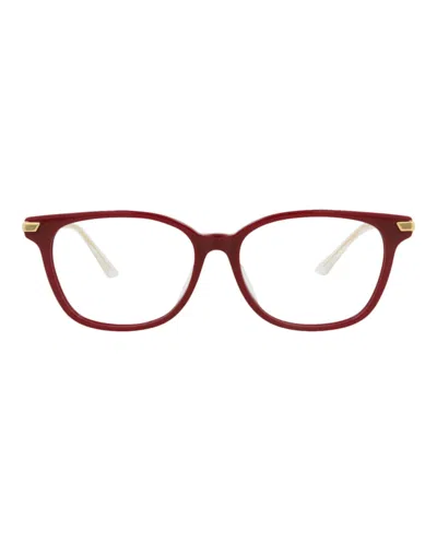 Pre-owned Bottega Veneta Women's  Squareframe Acetate Optical Frames In Burgundy Gold Transparent (bv1074oa/300