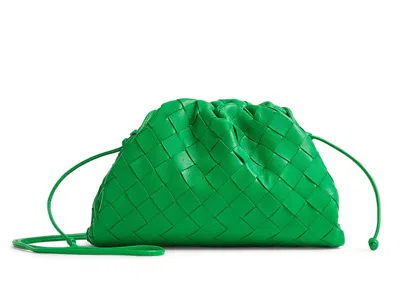 Pre-owned Bottega Veneta Women's  The Mini Pouch Intreccio Weave In Parakeet In Green