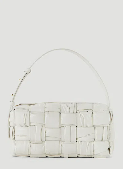 Bottega Veneta Brick Cassette Plisse Leather Shoulder Bag In White