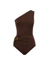 Bottega Veneta Women Brown Nylon One-shoulder Swimsuit In Brown