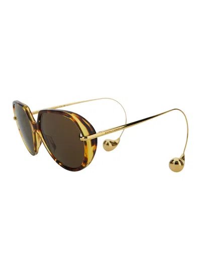 Bottega Veneta Women Brown Squared Sunglasses With Drop Shaped Tips In Acetate Woman In Gold