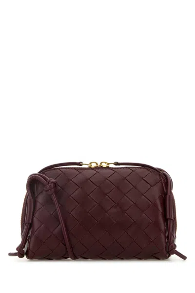 Bottega Veneta Women Burgundy Leather Concert Crossbody Bag