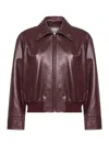 Bottega Veneta Women Bordeaux Crop Jacket With Intreccio Motif Collar And Dropped Shoulders In Leath In Brown