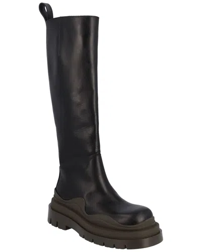 Pre-owned Bottega Veneta Women's Calfskin Leather Tire Knee-high Boot (authentic Pre-loved) In Black