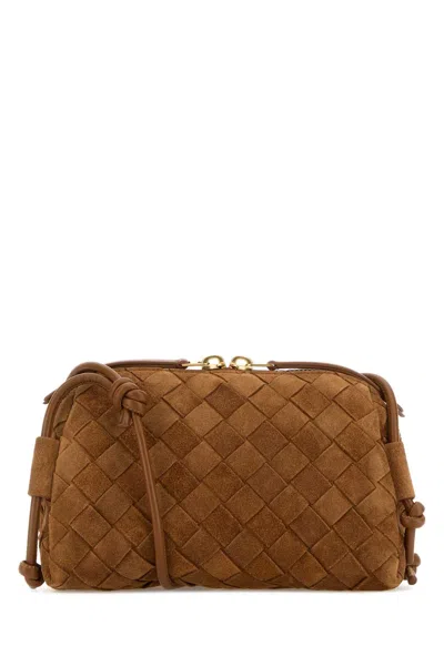 Bottega Veneta Women Camel Suede Concert Crossbody Bag In Brown