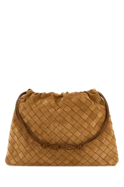 Bottega Veneta Women Camel Suede Medium Clutch In Brown