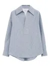 Bottega Veneta Women Striped Shirt In Cotton And Linen In Blue