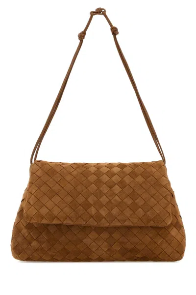 Bottega Veneta Women Caramel Suede Giorno Shoulder Bag In Brown