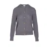 Bottega Veneta Grey Crewneck Cardigan With Knot Buttons Closure And Ribbed Knit In Wool Woman