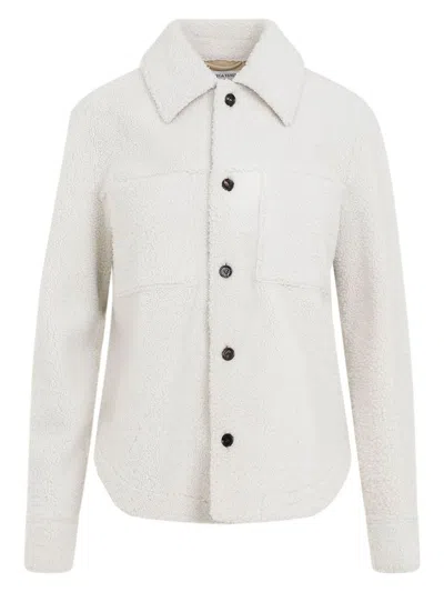 BOTTEGA VENETA WOMEN'S CHALK SHEARLING OVERSIZE SHIRT