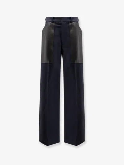 BOTTEGA VENETA BOTTEGA VENETA WOMEN COTTON AND WOOL TROUSERS WITH LEATHER INSERTS