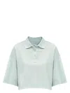 Bottega Veneta Cropped Cotton Piquet Polo In Blue