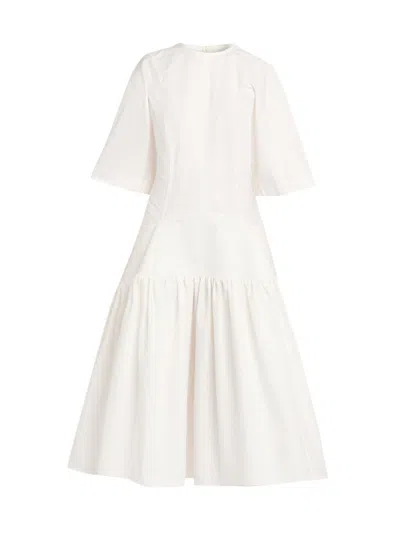 Bottega Veneta Cotton Voile Drop-waist Midi Dress In Gray