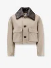 Bottega Veneta Cropped Intrecciato Leather-trimmed Wool-twill Jacket In Neutral