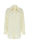Bottega Veneta Linen Oversized Shirt With Embroidered Collar In Gray