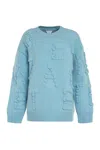 Bottega Veneta Light Blue Stretch Wool Blend Shetland Alphabet Oversize Sweater In Blue