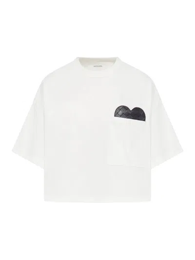 Bottega Veneta White Short-sleeved Crop T-shirt With Heart In Yellow