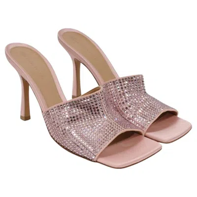 Pre-owned Bottega Veneta Women Crystal Mule Sandal 39 9 Pink Camellia Leather Satin Strass