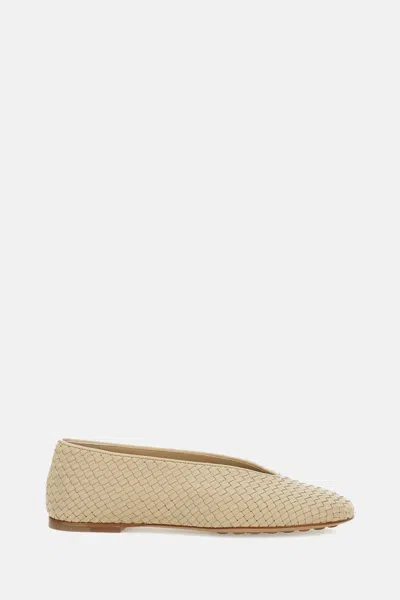 Bottega Veneta Leather Rosa Ballerinas With Flat Sole And Woven Texture In Gold
