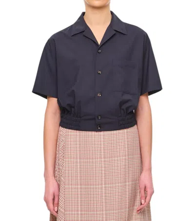 Bottega Veneta Elasticated Hem Wool Shirt For Women In Blue