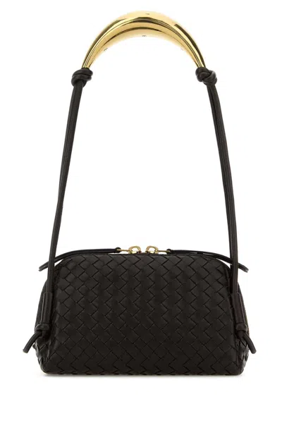 Bottega Veneta Women Dark Brown Leather Concert Shoulder Bag In Black