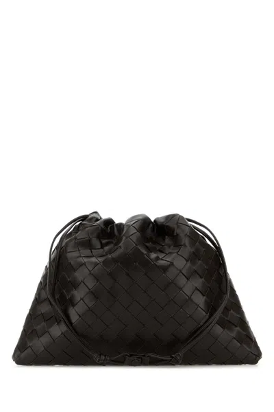 Bottega Veneta Women Dark Brown Leather Medium Clutch In Black