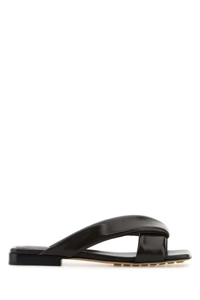 Bottega Veneta Women Dark Brown Leather Riva Slippers