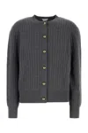 Bottega Veneta Grey Crewneck Cardigan With Knot Buttons Closure And Ribbed Knit In Wool Woman