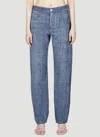 Bottega Veneta Denim-print Straight-leg Trousers In Blue
