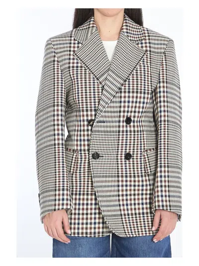 BOTTEGA VENETA WOMEN'S DOUBLE-BREASTED CHECK BLAZER