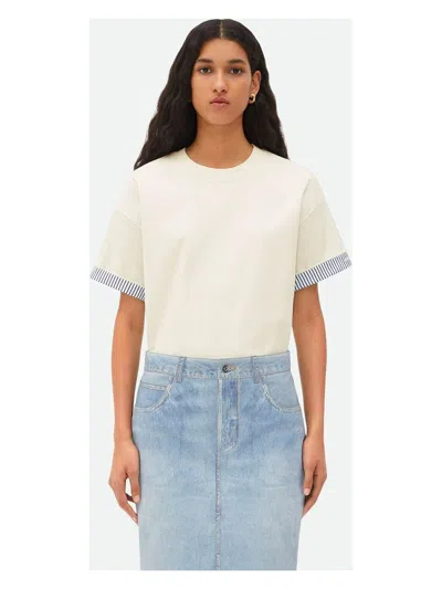 Bottega Veneta Striped Double Layer Cotton T-shirt In White