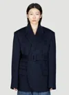 Bottega Veneta Women Double Wool Cashmere Belted Jacket In Blue