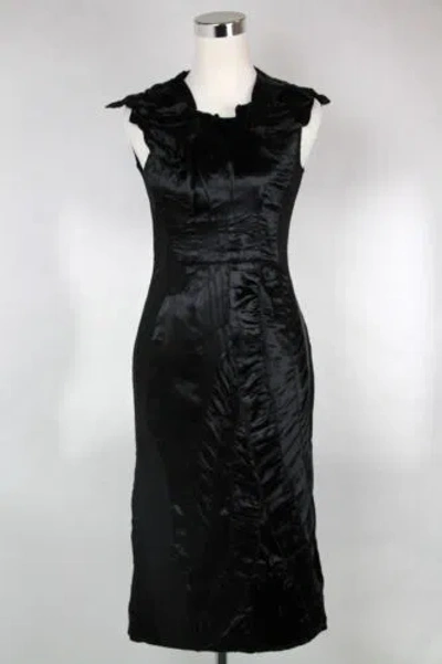 Pre-owned Bottega Veneta Women's Dress Ruffle Detail W/silk Pattern Black 326181 1000