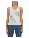 Bottega Veneta Ribbed Cotton Tank Top With Beaded Embroidery In Multicolour