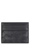Bottega Veneta Womens Intrecciato Leather Card Holder Black-gold In Black