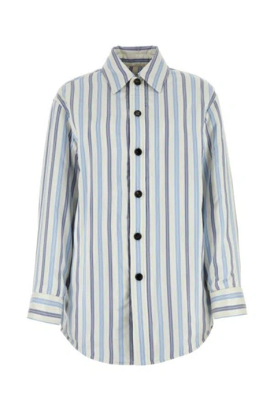 Bottega Veneta Women Embroidered Silk Oversize Padded Shirt In Blue