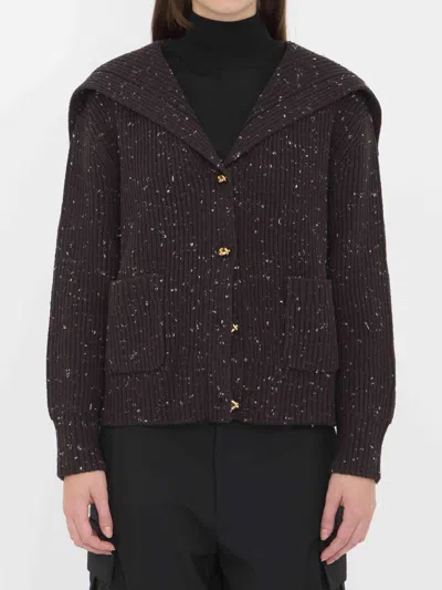 Bottega Veneta Women English Rib Wool Cardigan In Purple