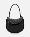 Bottega Veneta Black Intrecciato Flap Shoulder Bag In Black