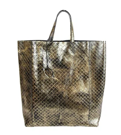 BOTTEGA VENETA BOTTEGA VENETA WOMEN'S GOLD / BLACK LEATHER INTRECCIOMIRAGE TOTE BAG 298778