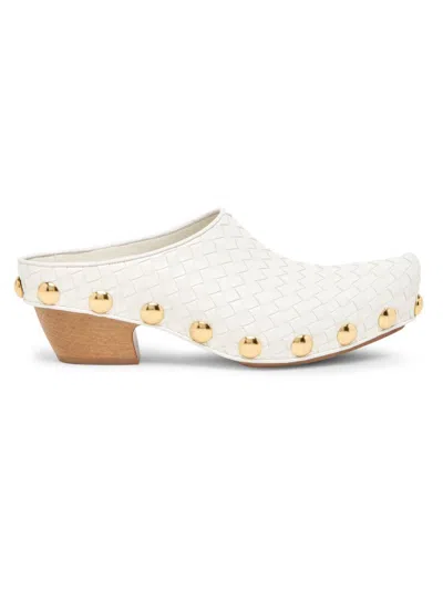 Bottega Veneta Leather Gondola Mules Woven Texture Studs In White