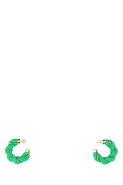 Bottega Veneta Grass Green Nappa Leather And 925 Silver Twist Earrings In 3708