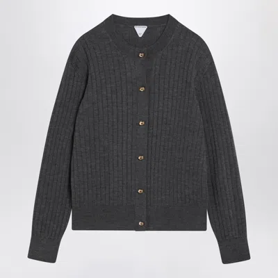 Bottega Veneta Women Grey Ribbed Wool Cardigan In Green