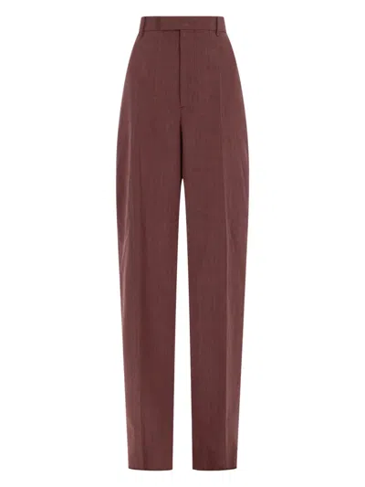 Bottega Veneta Women's High-waist Wool-linen Tailored Pants In Pink