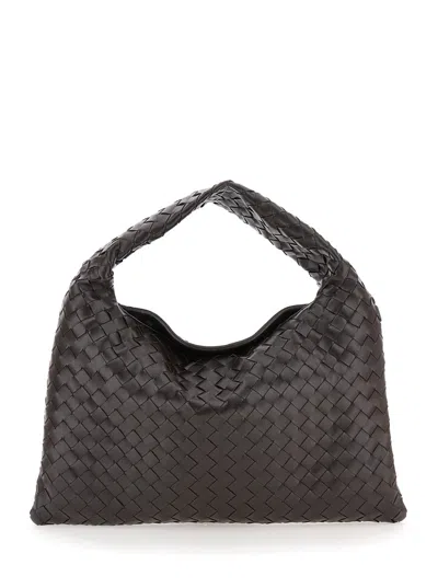 Bottega Veneta Women 'hop Small' Brown Shoulder Bag With Intreccio Motif In Leather Woman